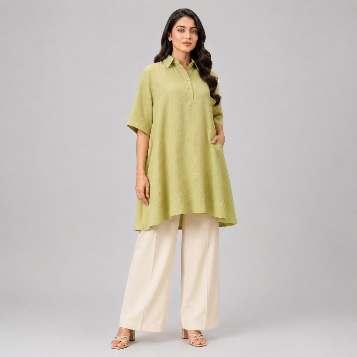 Lumière Ease — Relaxed Collared Tunic Top