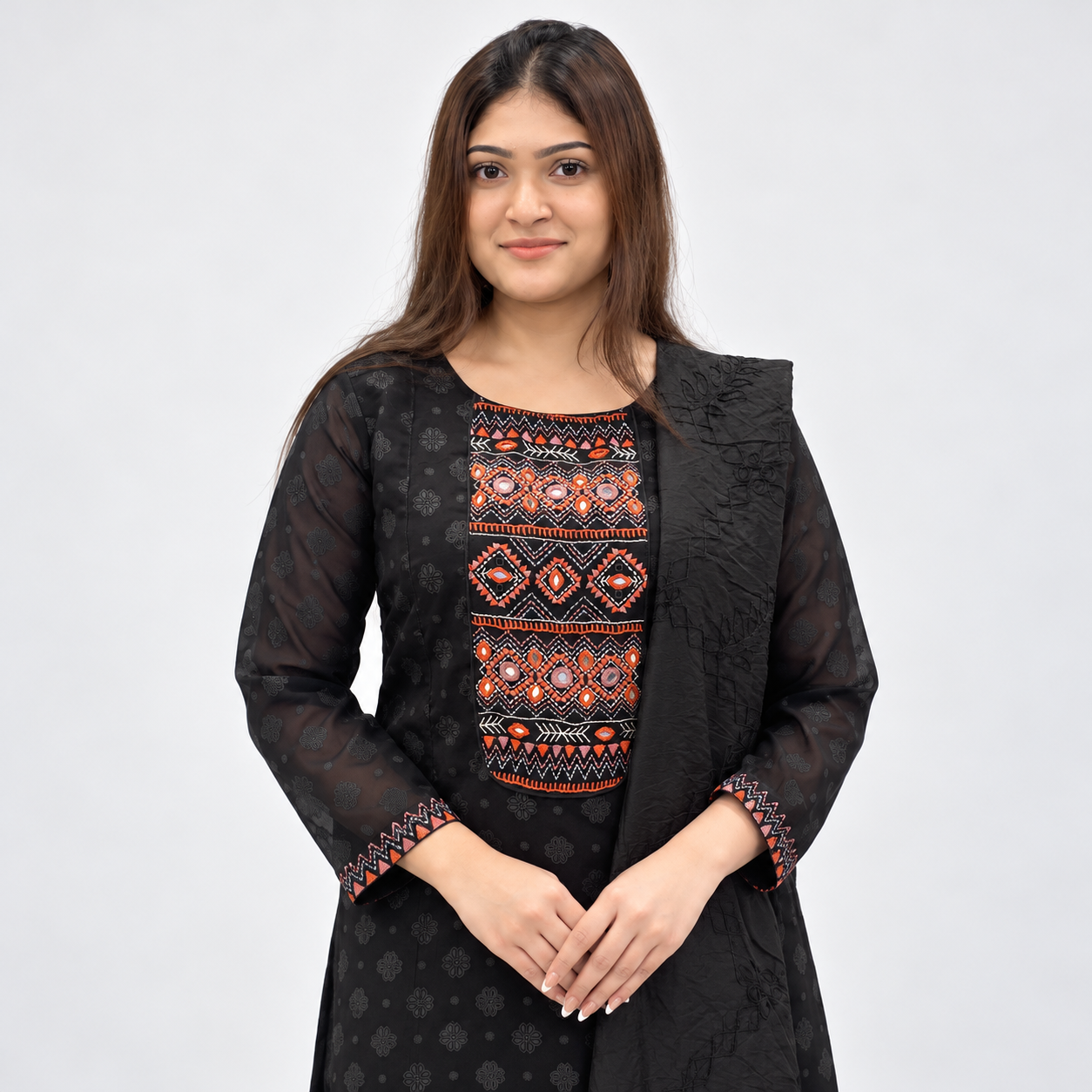 Elegant Black Embroidered 3-Piece Set for Women