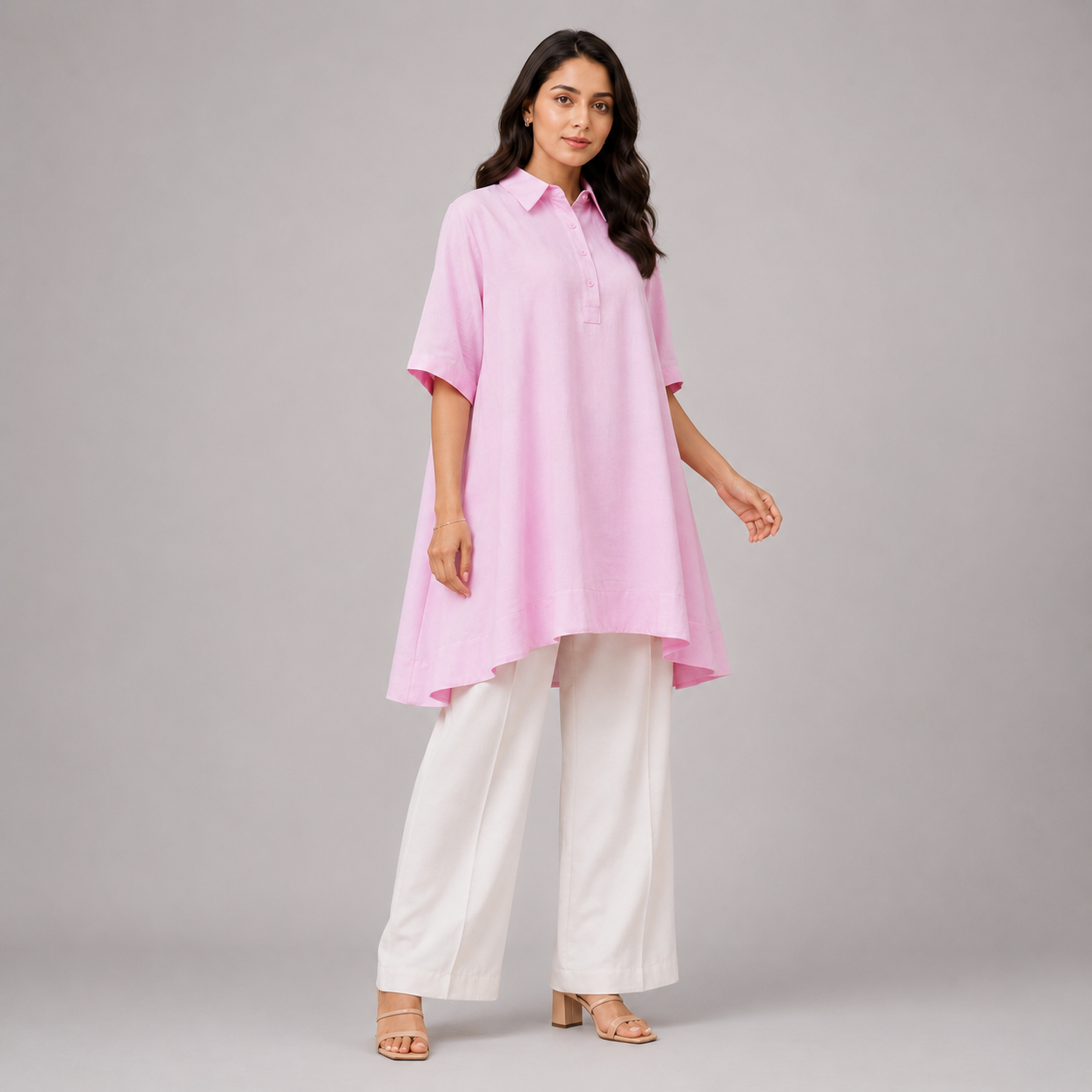 Rose Pink Solid High-Low Tunic