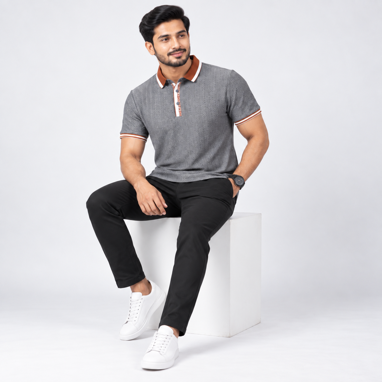 Deep Grey Contrast Trim Premium Polo