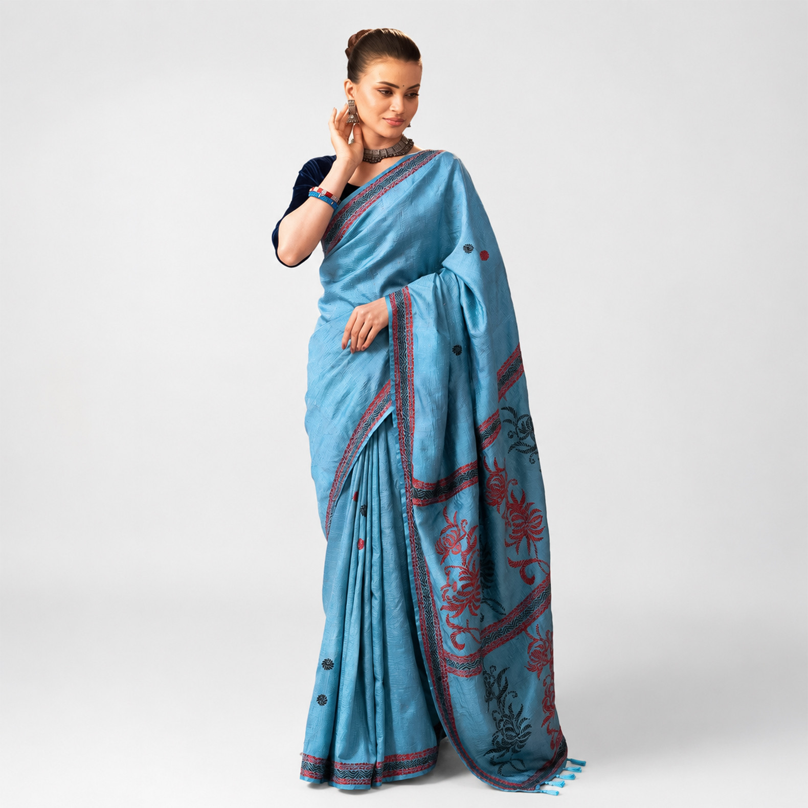 Sky Blue Premium Handcrafted Saree