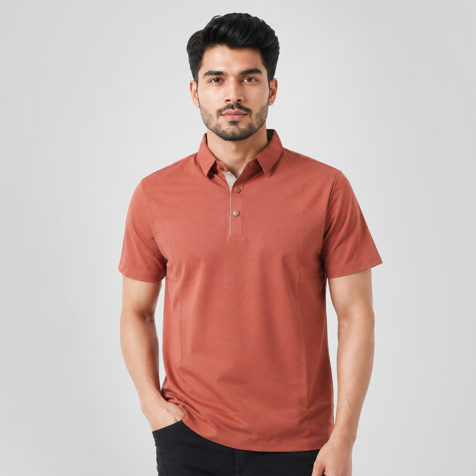 Terracotta Premium Button-Down Men's Polo