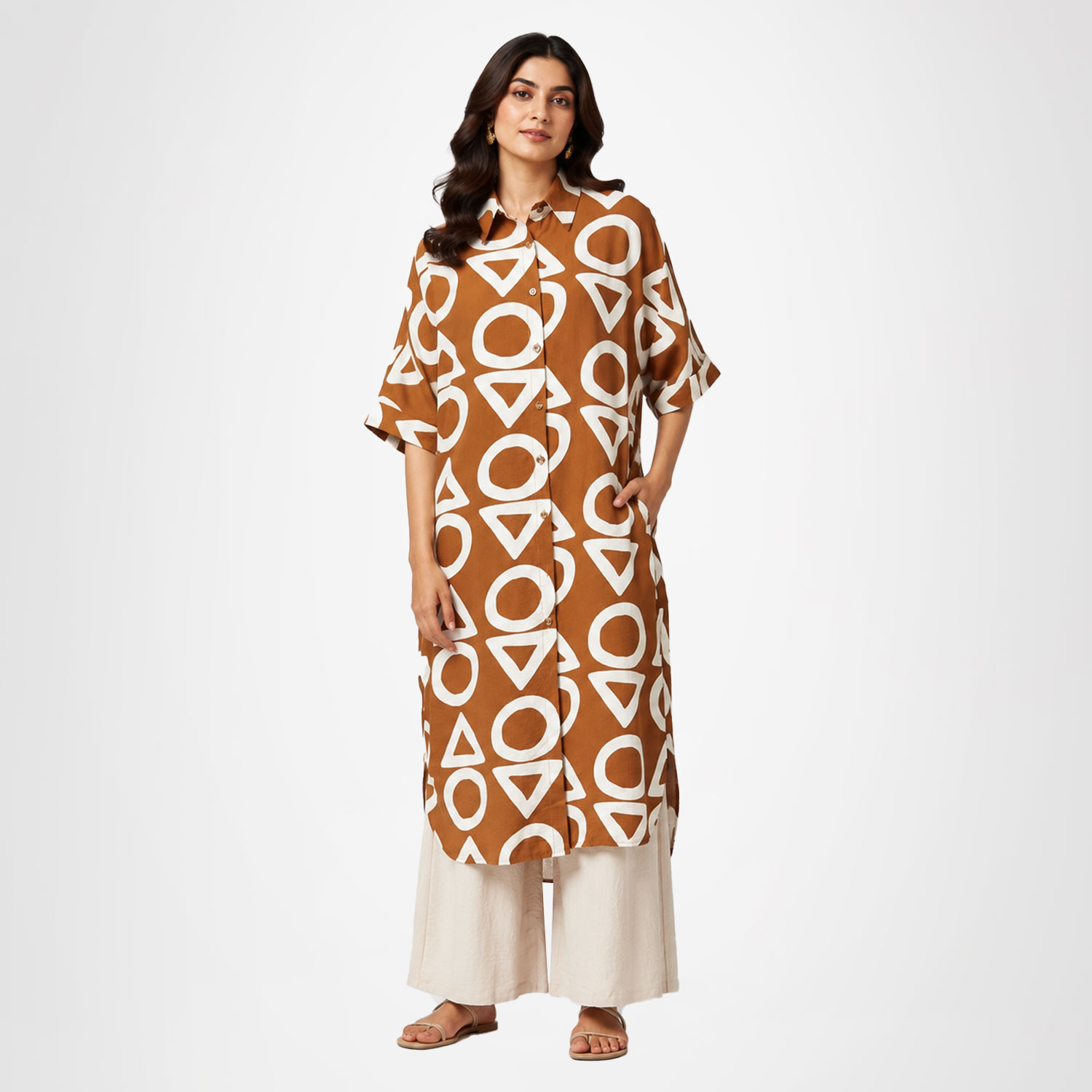 Rust Brown Geometric Printed Tunic