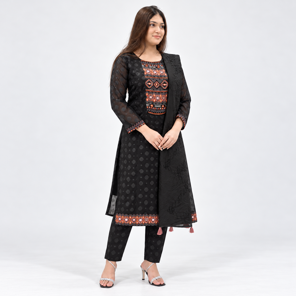 Elegant Black Embroidered 3-Piece Set for Women