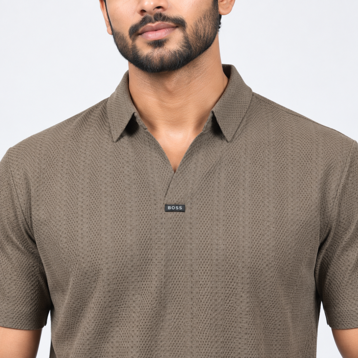 Chocolate Textured Open-Collar Premium Polo