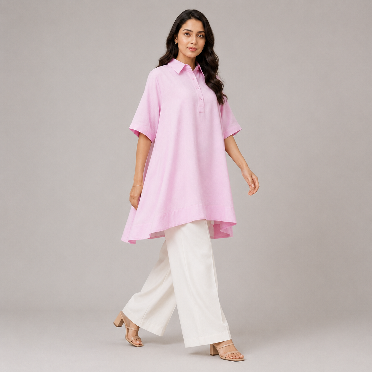 Rose Pink Solid High-Low Tunic