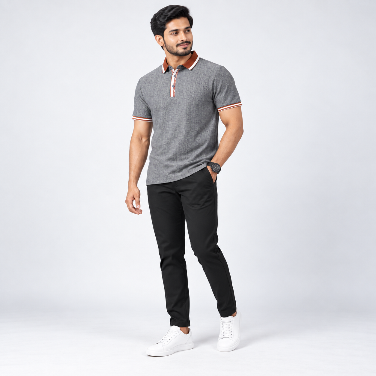 Deep Grey Contrast Trim Premium Polo