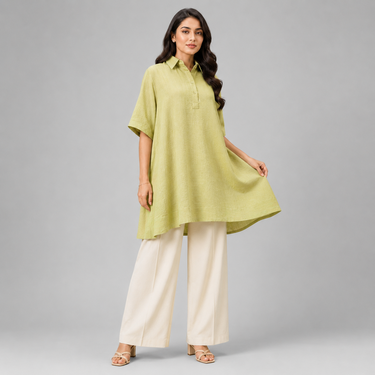Lumière Ease — Relaxed Collared Tunic Top