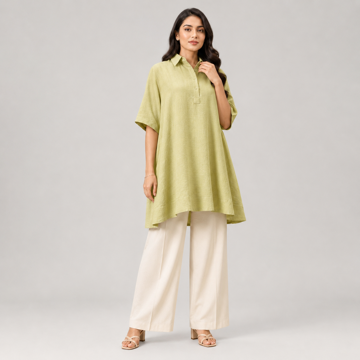 Lumière Ease — Relaxed Collared Tunic Top