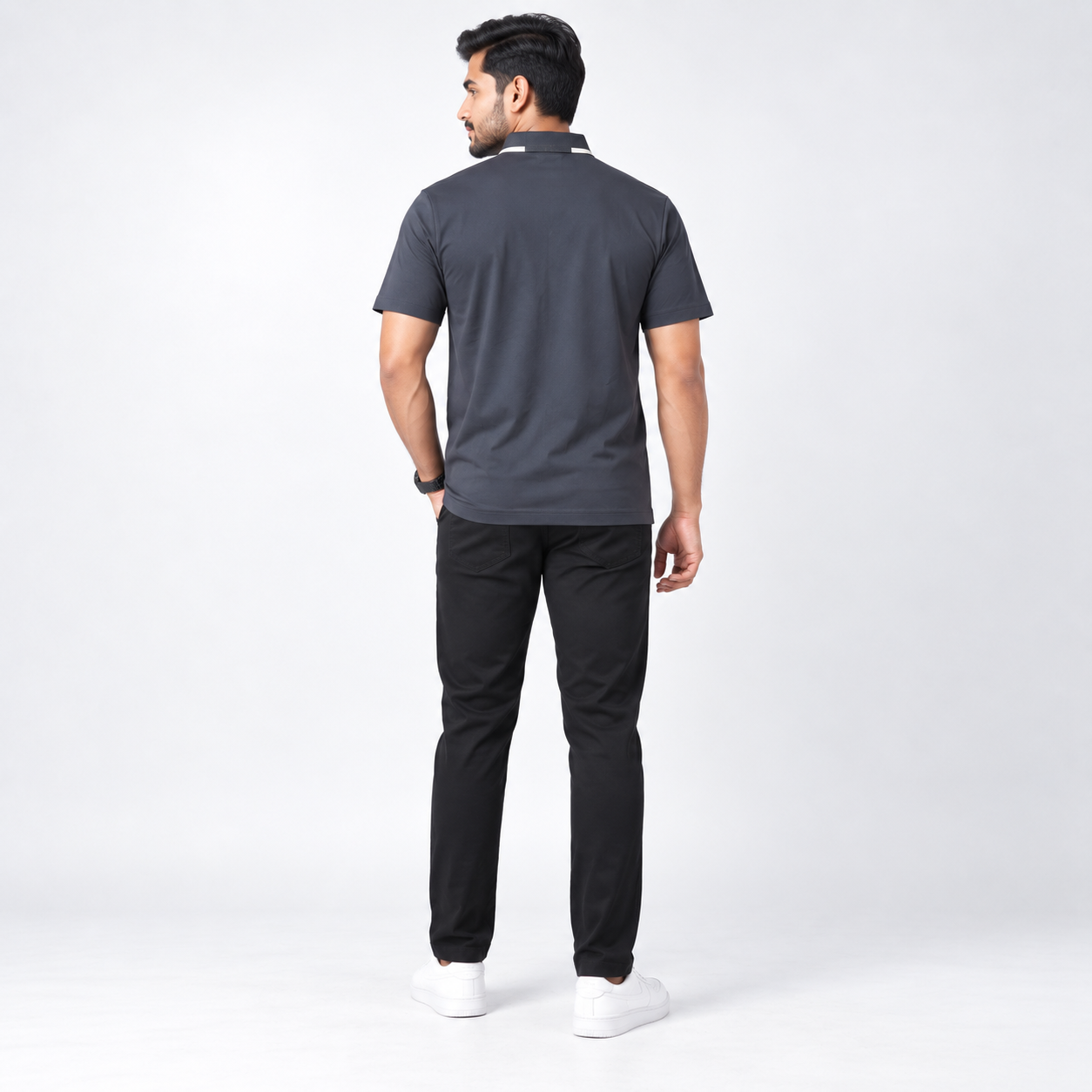 Charcoal Half-Zip Contrast Collar Polo