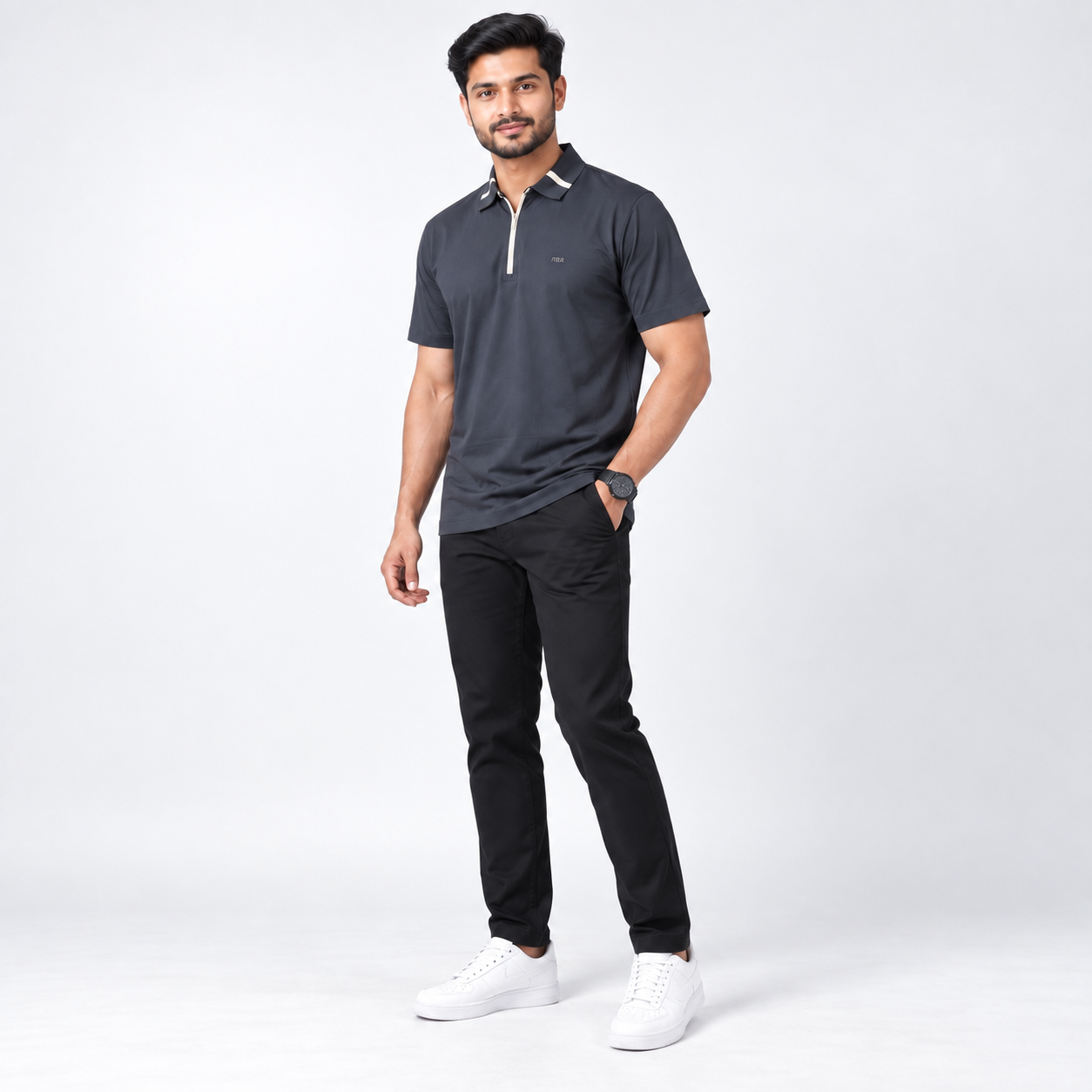 Charcoal Half-Zip Contrast Collar Polo