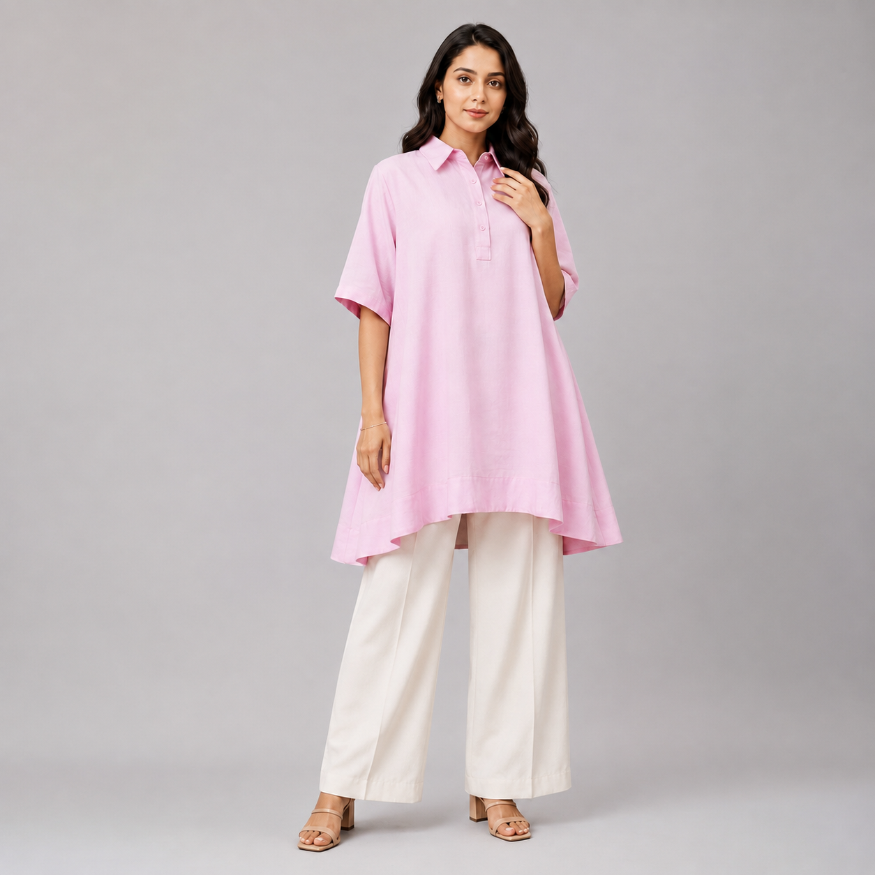 Rose Pink Solid High-Low Tunic