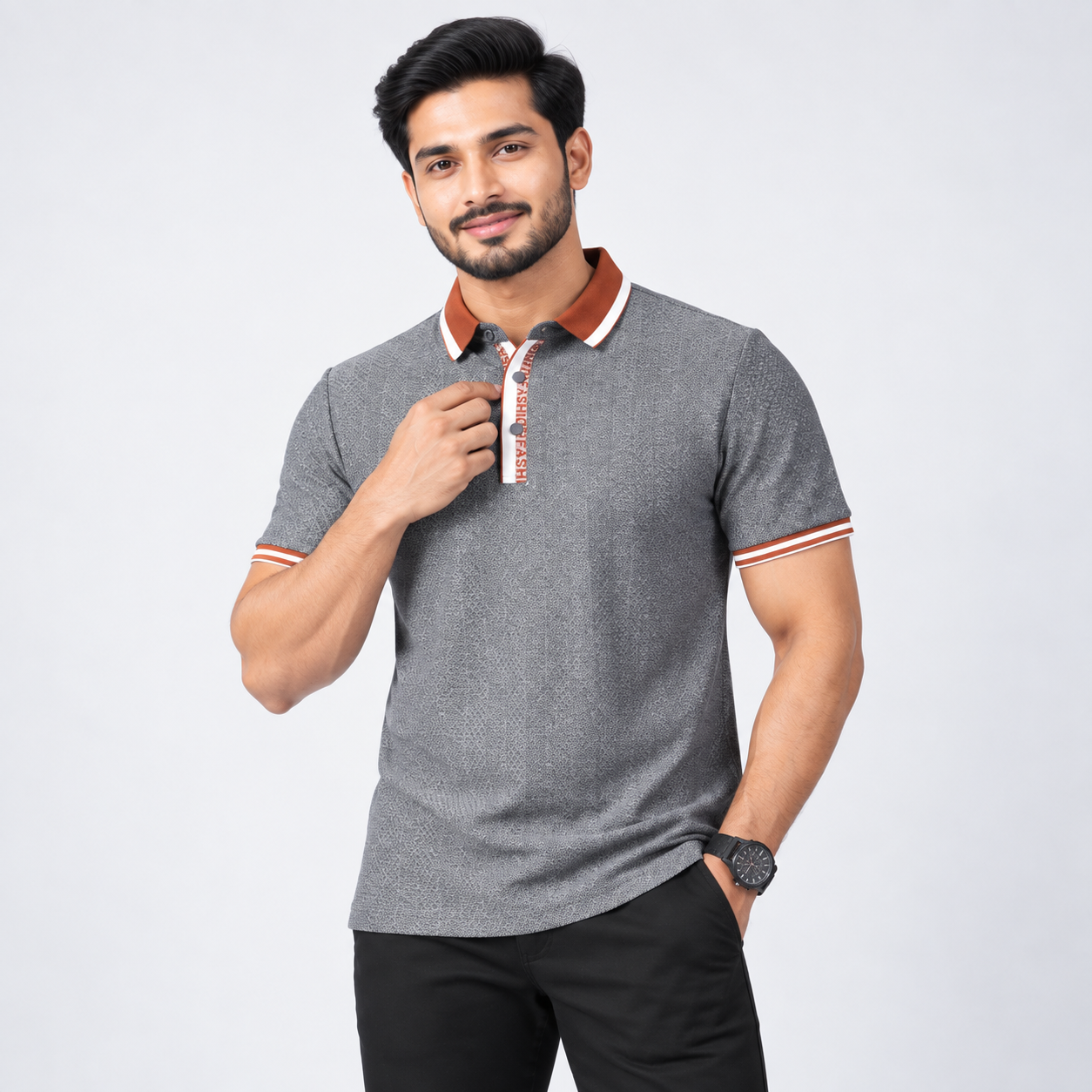 Deep Grey Contrast Trim Premium Polo