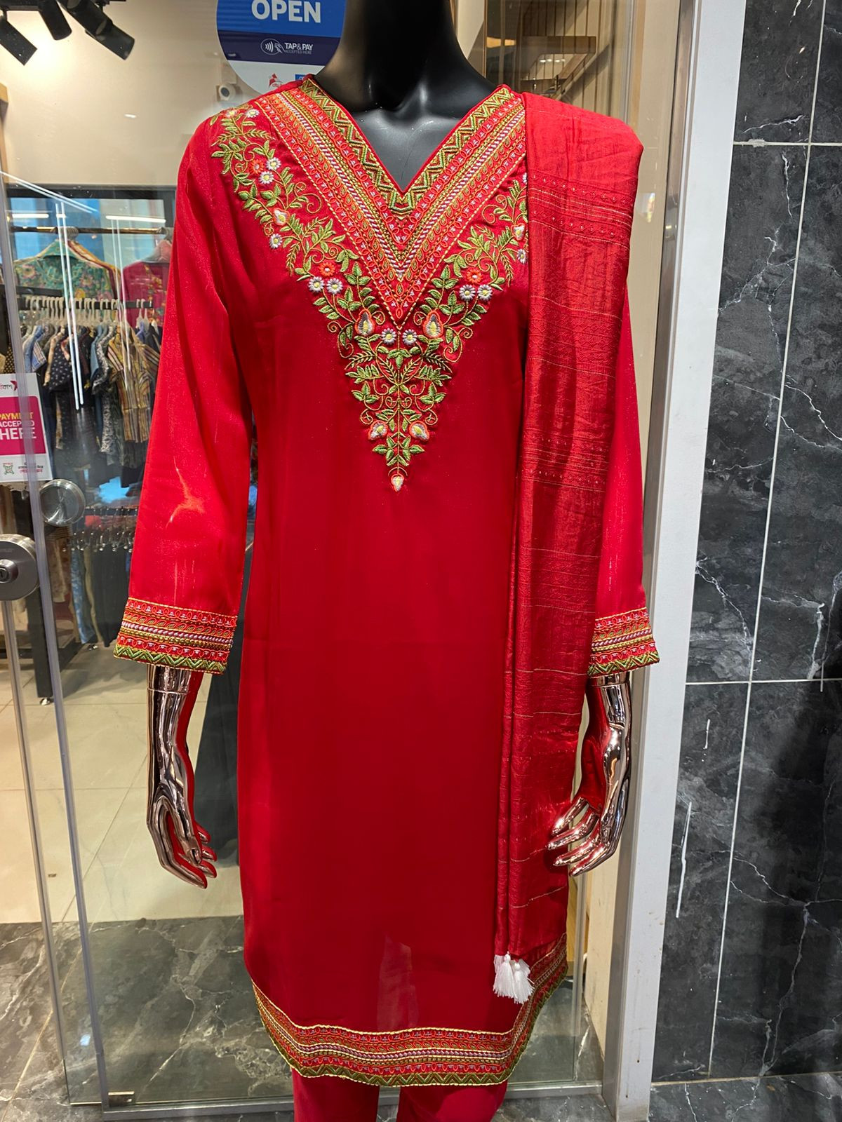 Elegant Red Embroidered 3-Piece Set — Grace in Every Detail