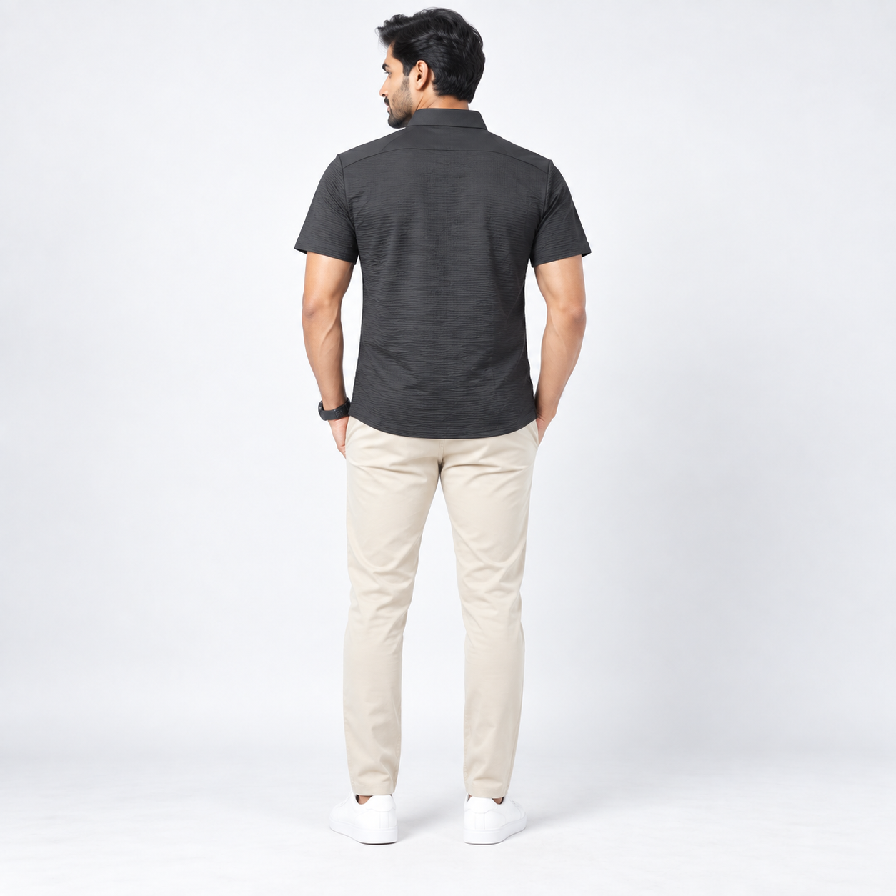 Premium Black Textured Zip-Pocket Polo