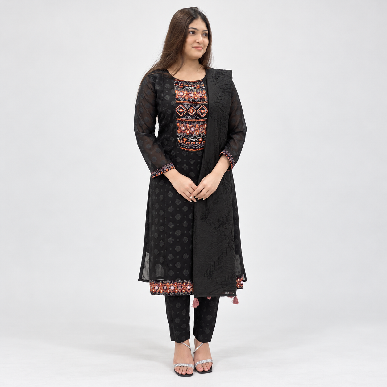 Elegant Black Embroidered 3-Piece Set for Women