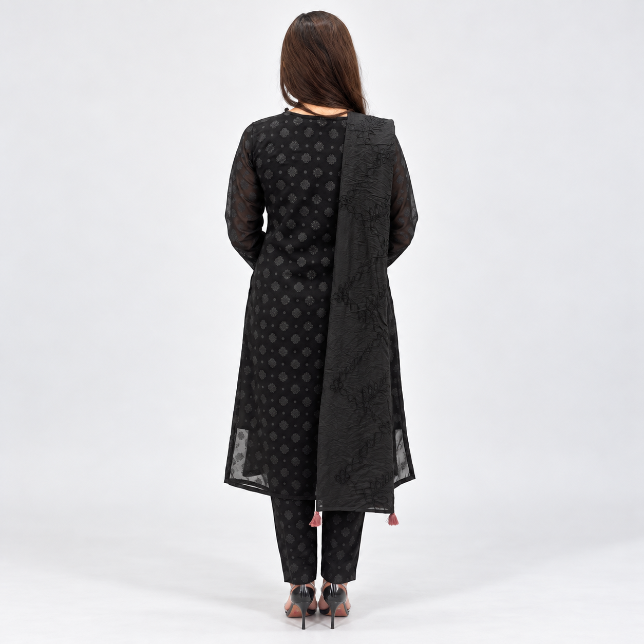 Elegant Black Embroidered 3-Piece Set for Women