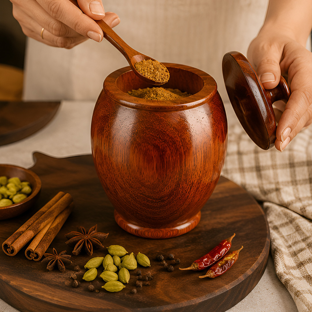 Wooden Spice Pot Oval
