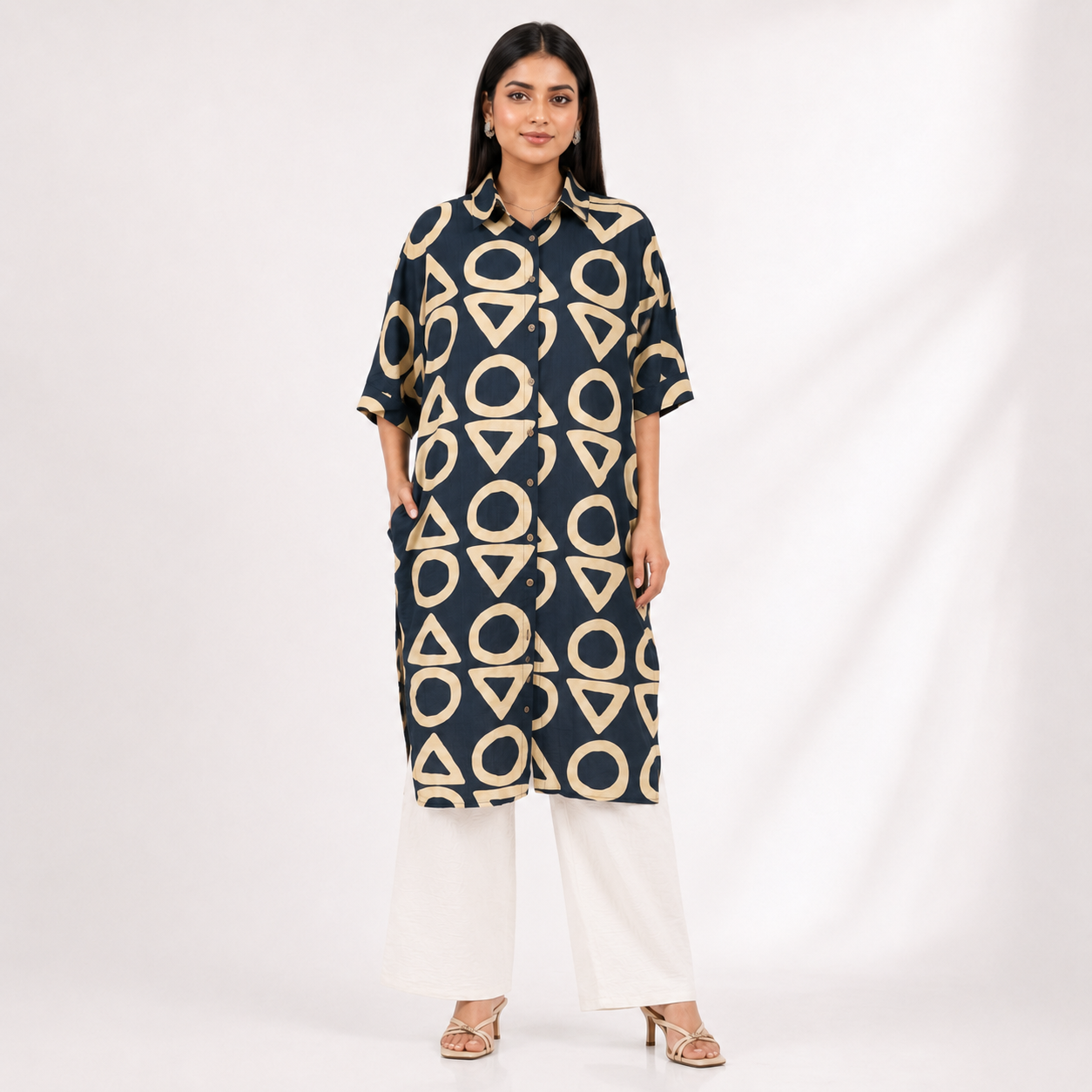 Midnight Geometry Printed Shirt Dress