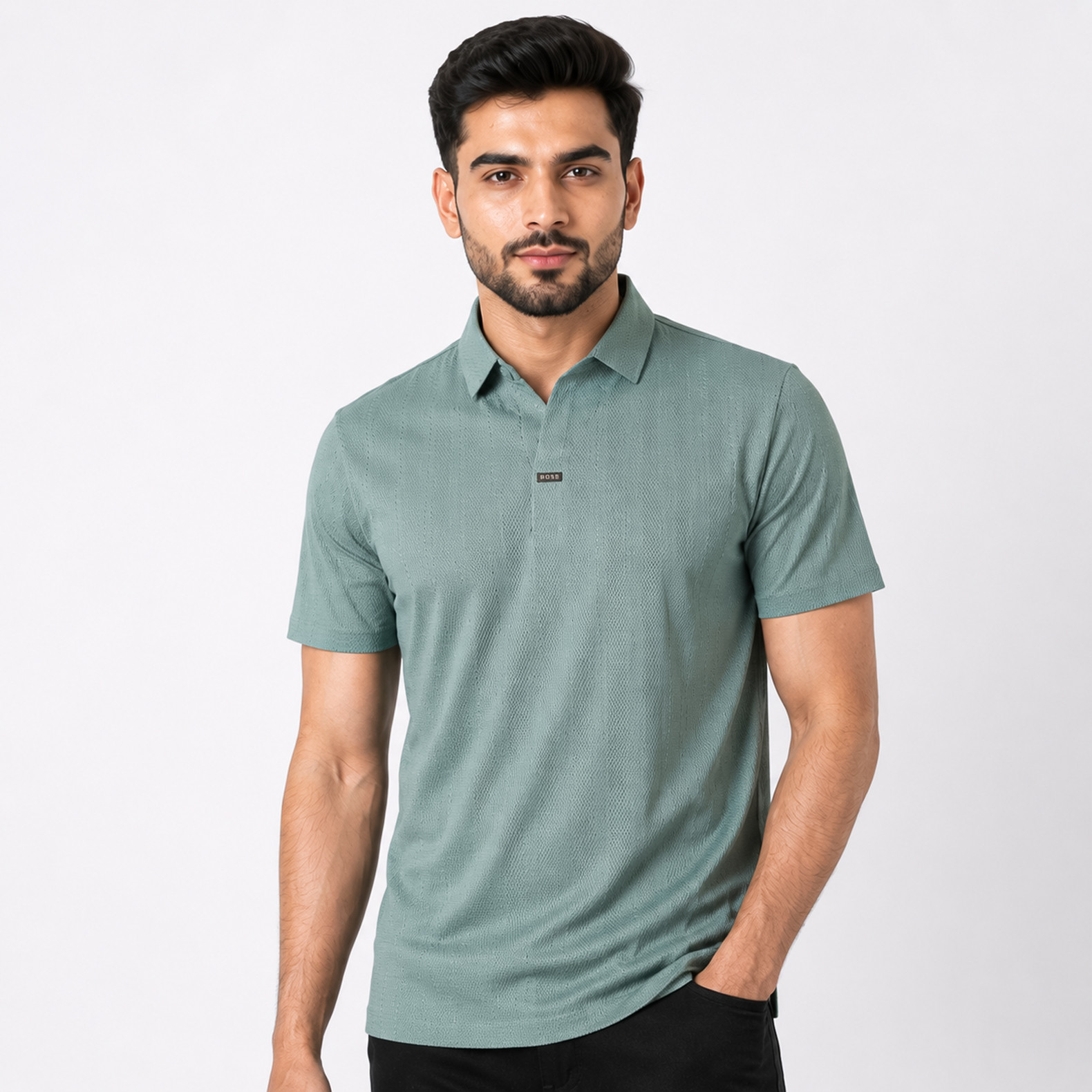 Sage Green Textured Men's Polo Shirt