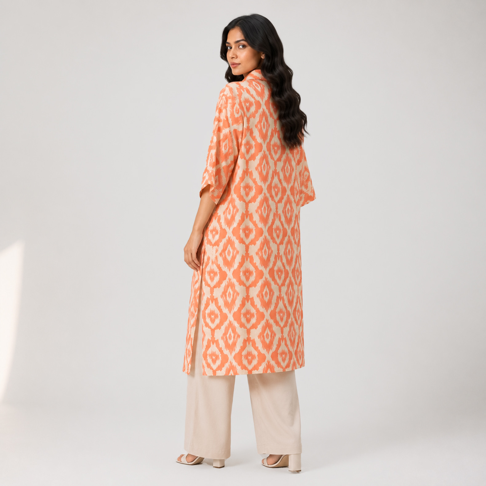 Peach Ikat Print Long Tunic for Women