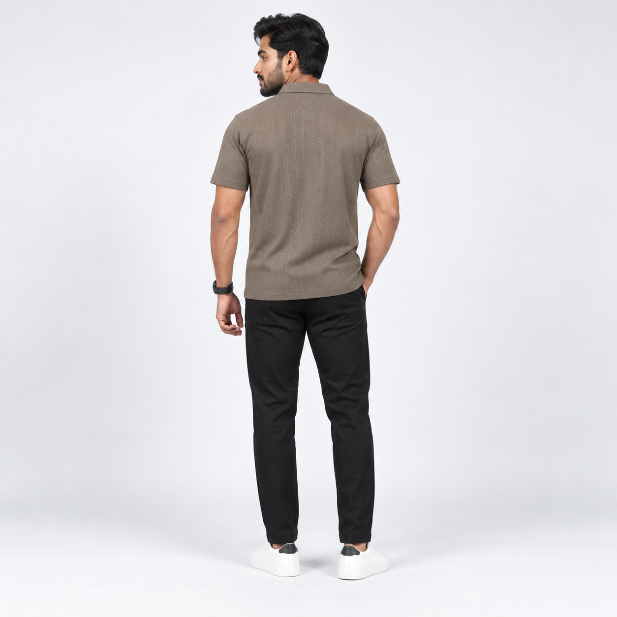 Chocolate Textured Open-Collar Premium Polo