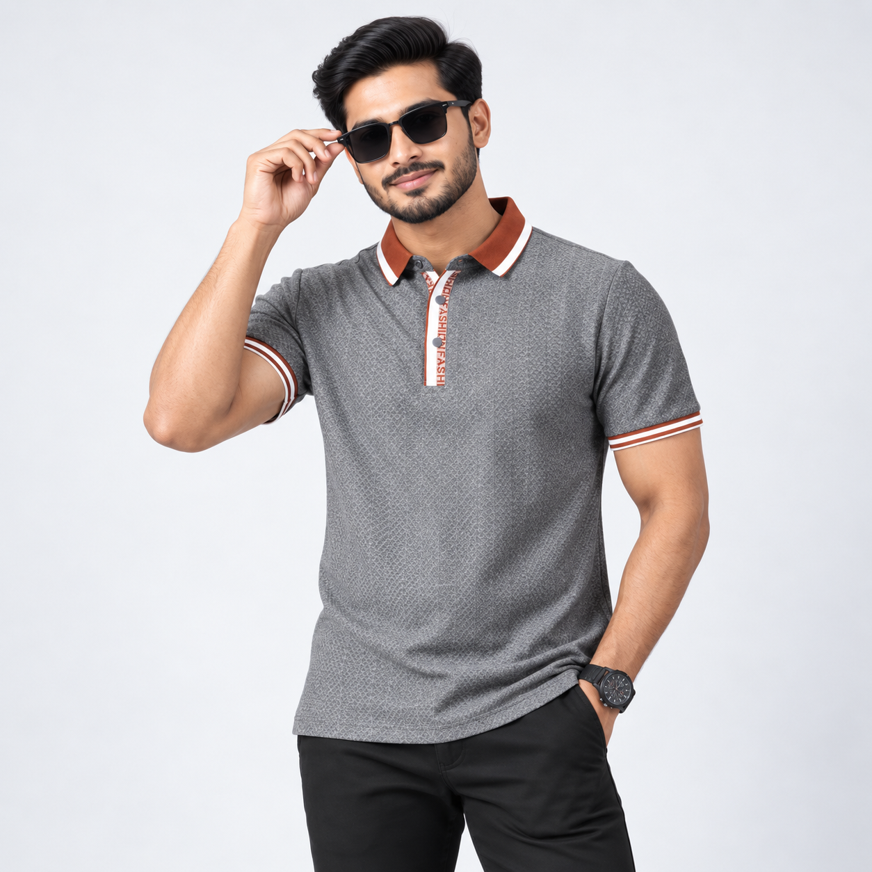 Deep Grey Contrast Trim Premium Polo